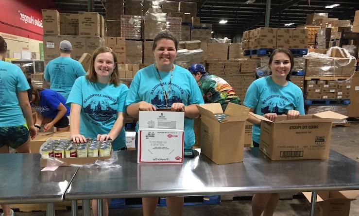 students at food bank